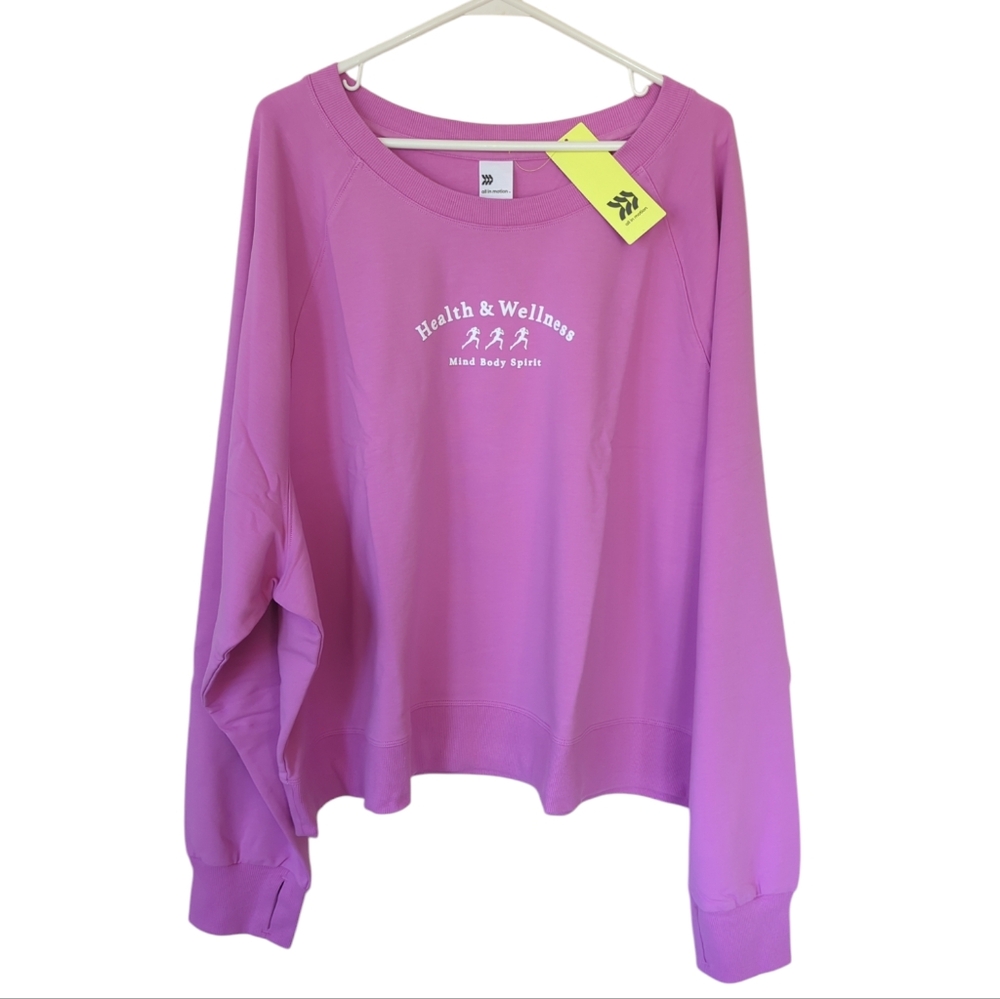 NWT All in Motion French Terry Cropped Sweatshirt 3X Purple Thumb Holes